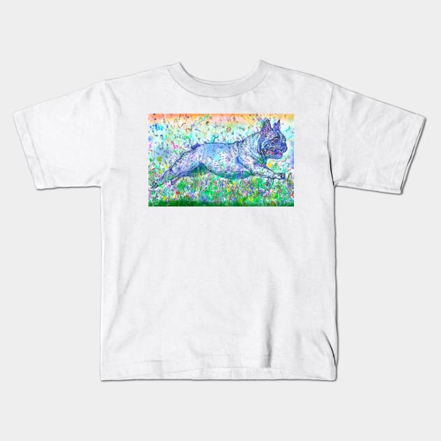 FRENCH BULLDOG RUNNING - watercolor and ink portrait .1 Kids T-Shirt by lautir